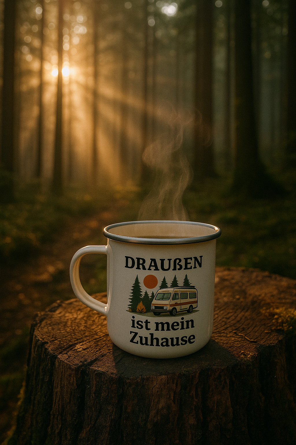 Emailletasse "Draußen ist mein Zuhause"