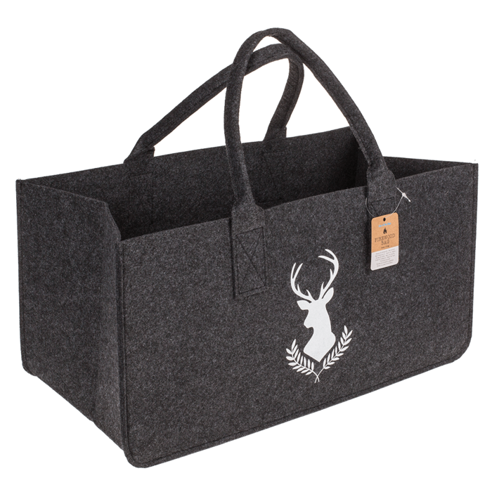 Grau Filztasche für Holz mit Hirschmotiv, ca. 50 x 25 cm, 100% Polyester, 2 Farben sortiert