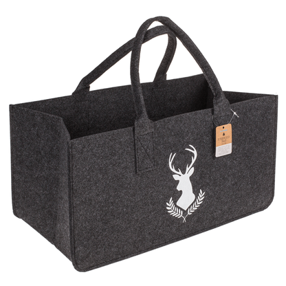 Grau Filztasche für Holz mit Hirschmotiv, ca. 50 x 25 cm, 100% Polyester, 2 Farben sortiert