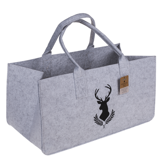 Grau Filztasche für Holz mit Hirschmotiv, ca. 50 x 25 cm, 100% Polyester, 2 Farben sortiert