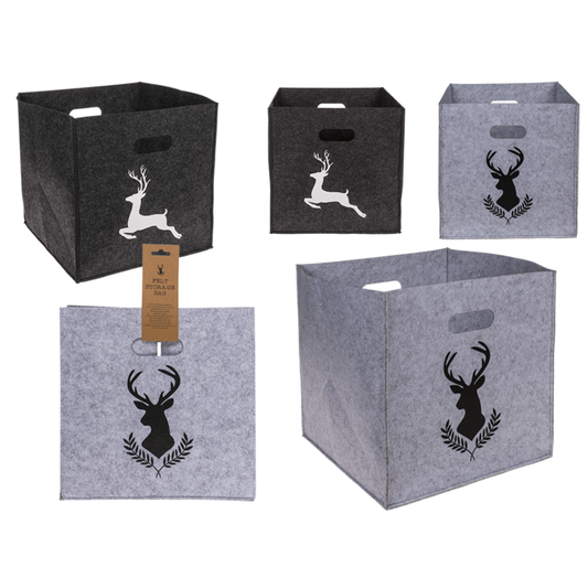 Filz-Aufbewahrungsbox, Hirsch/Hirschkopf, 32 x 32 x 32 cm, 2 verschiedene Designs