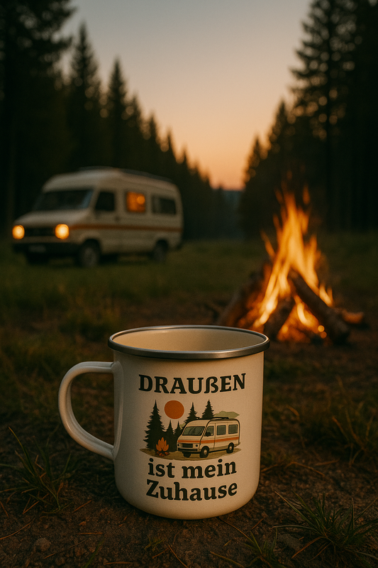 Emailletasse - Draußen ist mein Zuhause