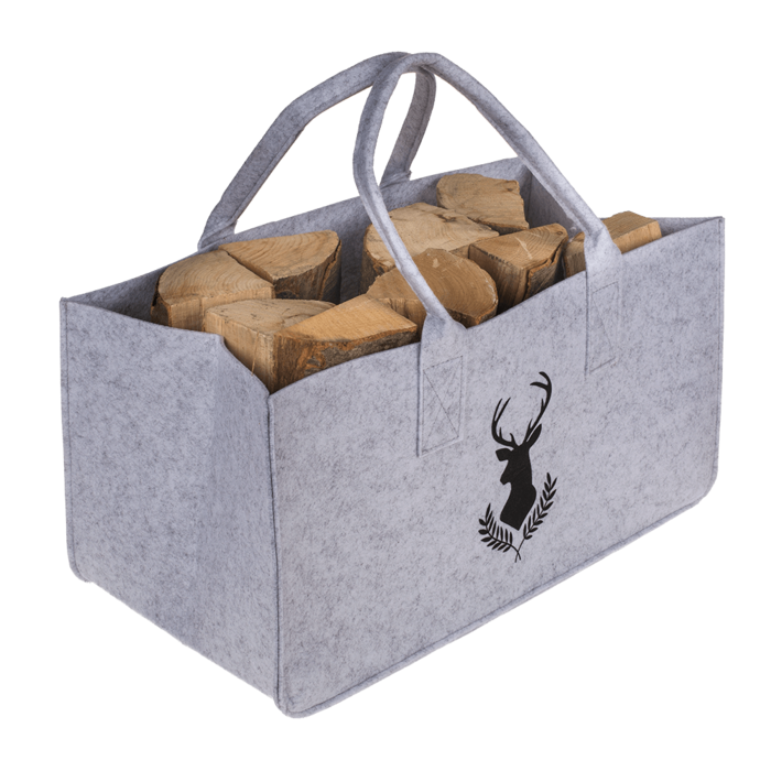 Grau Filztasche für Holz mit Hirschmotiv, ca. 50 x 25 cm, 100% Polyester, 2 Farben sortiert