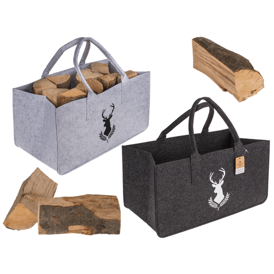Grau Filztasche für Holz mit Hirschmotiv, ca. 50 x 25 cm, 100% Polyester, 2 Farben sortiert